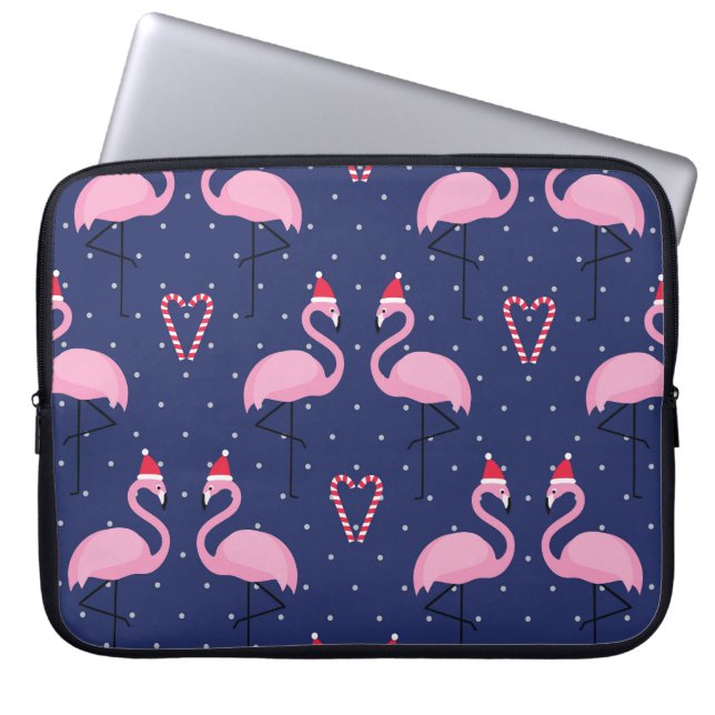 Flamingo Xmas Hat Candy Pattern Laptop Sleeve (Front)