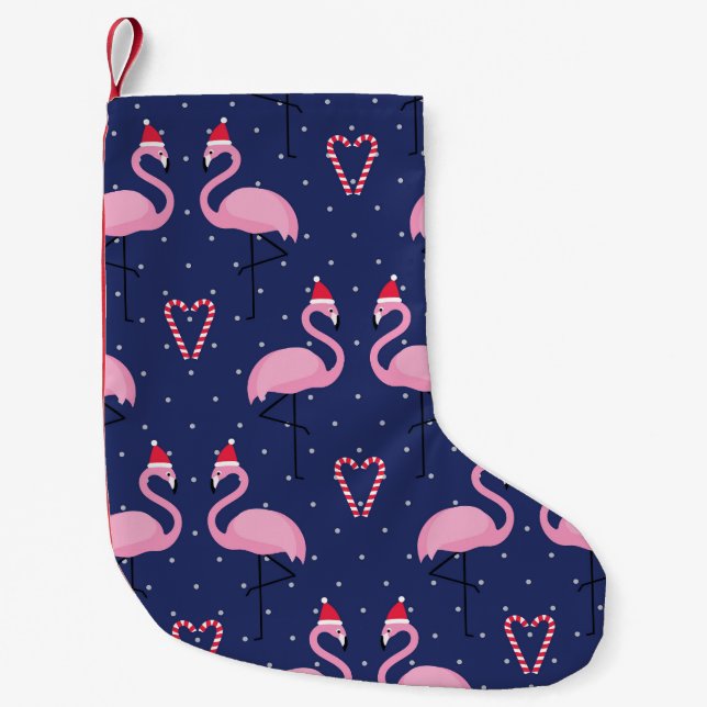 Flamingo Xmas Hat Candy Pattern Small Christmas Stocking (Front)