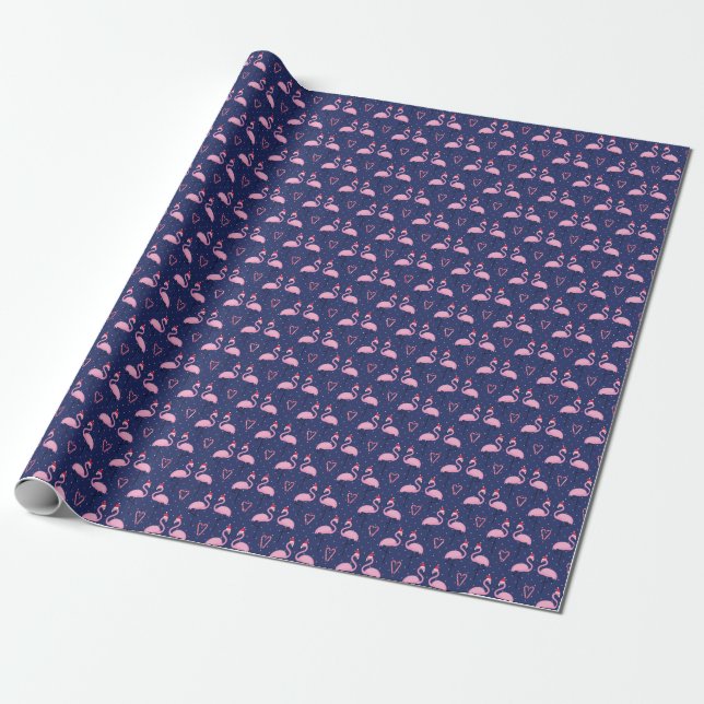 Flamingo Xmas Hat Candy Pattern Wrapping Paper (Unrolled)