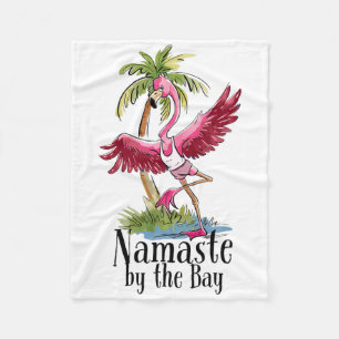 Flamingo Yoga Namaste By The Y Palm Trees Beach Vi Fleece Blanket