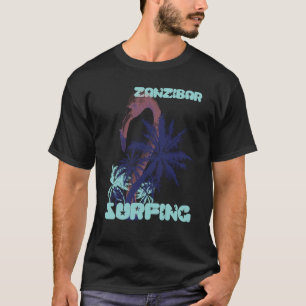 Flamingo Zanzibar Surfing Palm tree Beach Ocean Va T-Shirt