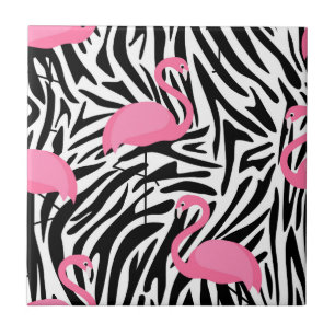 Flamingo Zebra Print Summer Ceramic Tile