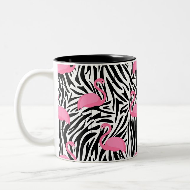 Flamingo Zebra Print Summer Two-Tone Coffee Mug (Left)