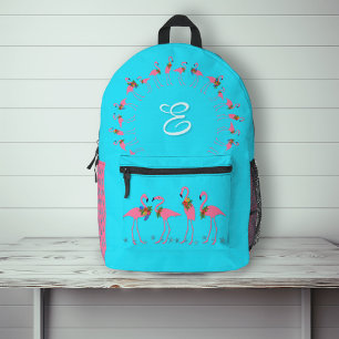 Flamingoes Aqua Monogram Girls Backpack