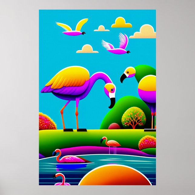 Flamingoes - Canvas Art Print (Front)