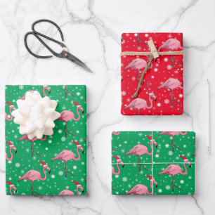 Flamingoes in  Santa Hats Christmas Wrapping Paper Sheet