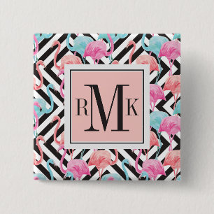 Flamingoes on Bold Design Pattern 15 Cm Square Badge