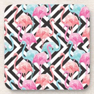 Flamingoes on Bold Design Pattern Coaster
