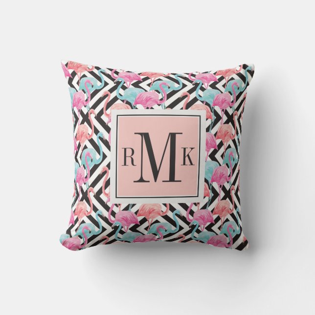 Flamingoes on Bold Design Pattern Cushion (Front)