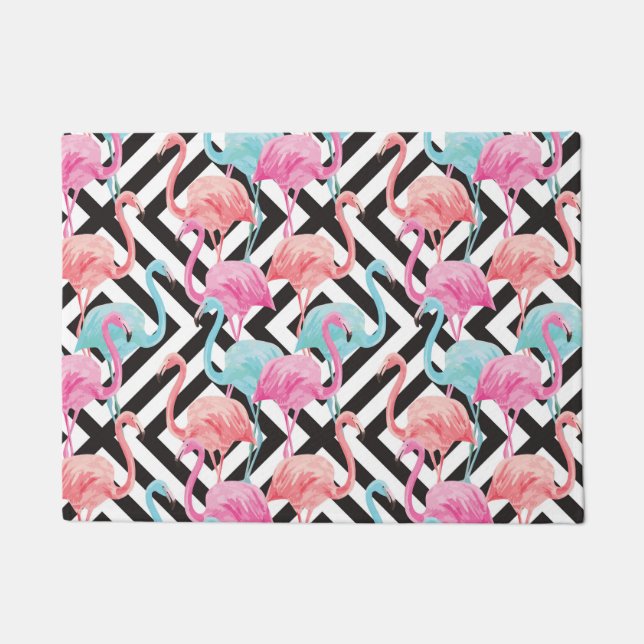 Flamingoes on Bold Design Pattern Doormat (Front)