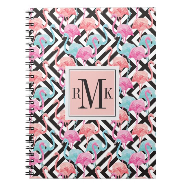 Flamingoes on Bold Design Pattern Notebook (Front)