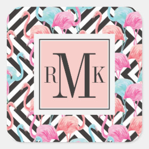Flamingoes on Bold Design Pattern Square Sticker