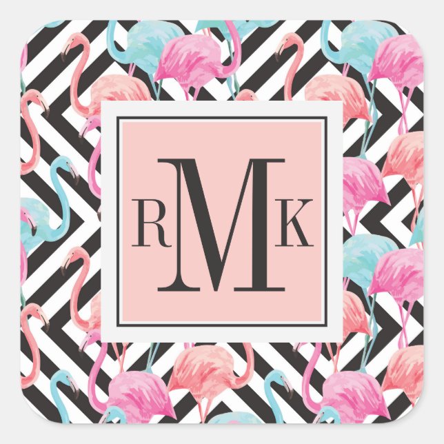 Flamingoes on Bold Design Pattern Square Sticker (Front)