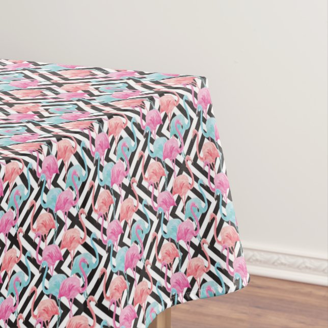 Flamingoes on Bold Design Pattern Tablecloth (In Situ)