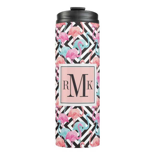 Flamingoes on Bold Design Pattern Thermal Tumbler (Front)