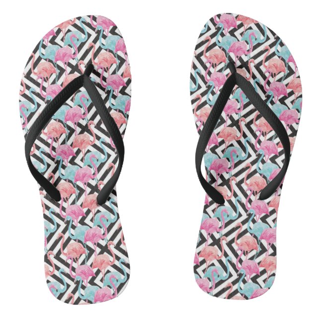 Flamingoes on Bold Design Pattern Thongs (Footbed)