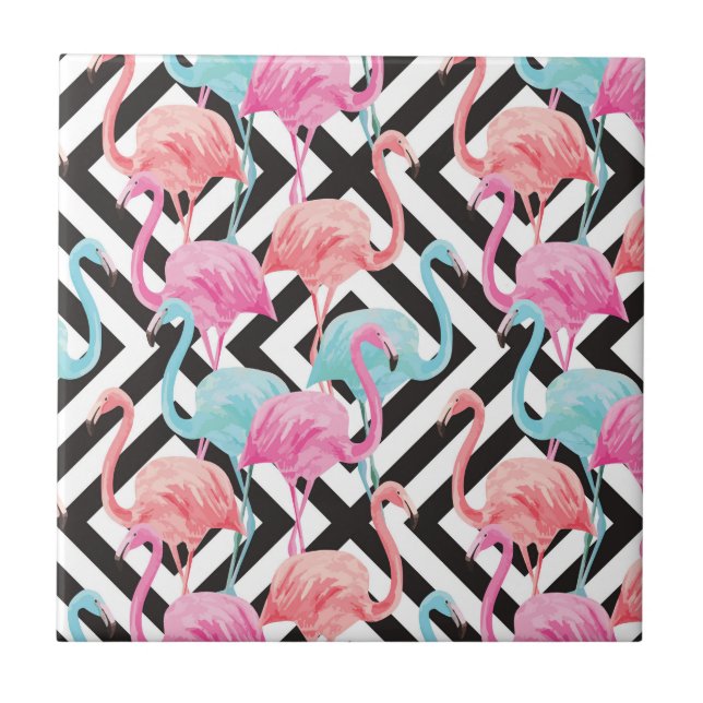 Flamingoes on Bold Design Pattern Tile (Front)
