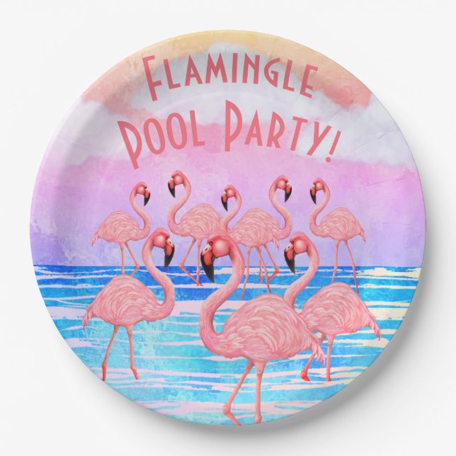 Flamingoes on Parade Paper Plate (Front)