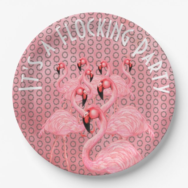 Flamingoes on Parade Paper Plate (Front)