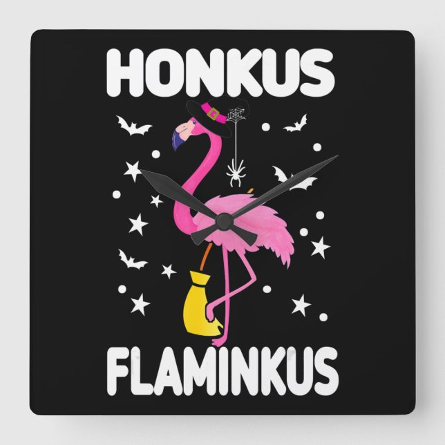 Flamingoo | Honkus Flaminkus Halloween Flamingoo Square Wall Clock (Front)