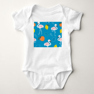 Flamingos, abstract tropical fruits, trendy patter baby bodysuit
