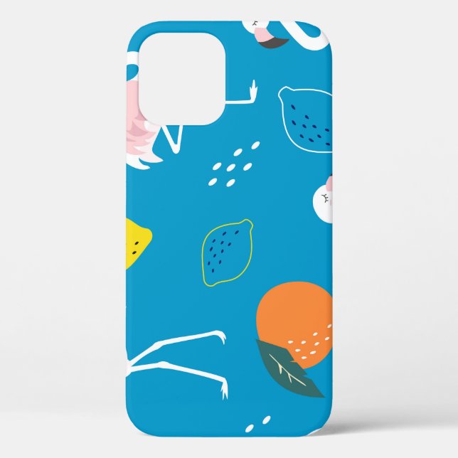 Flamingos, abstract tropical fruits, trendy patter Case-Mate iPhone case (Back)