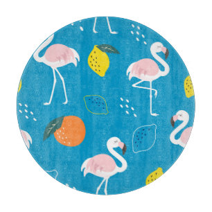 Flamingos, abstract tropical fruits, trendy patter cutting board