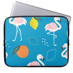 Flamingos, abstract tropical fruits, trendy patter laptop sleeve