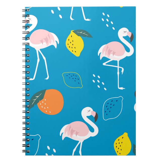 Flamingos, abstract tropical fruits, trendy patter notebook (Front)