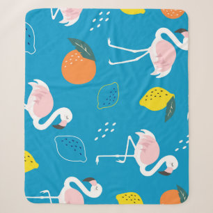 Flamingos, abstract tropical fruits, trendy patter sherpa blanket