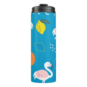Flamingos, abstract tropical fruits, trendy patter thermal tumbler