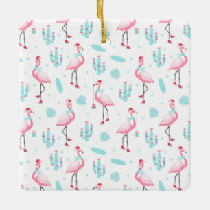 Flamingos and Cactus  Ceramic Ornament