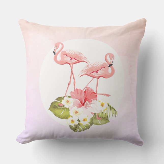 Flamingos and Flowers Tropical Cushion (Front)