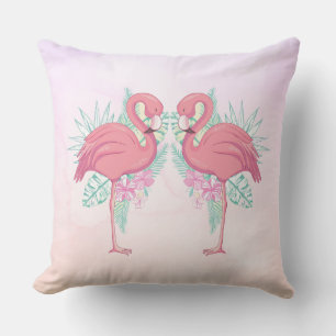 Flamingos and Flowers Tropical Outdoor Pillow