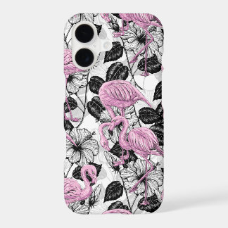 Flamingos and hibiscus flowers