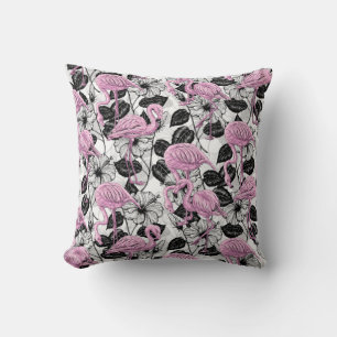 Flamingos and hibiscus flowers cushion