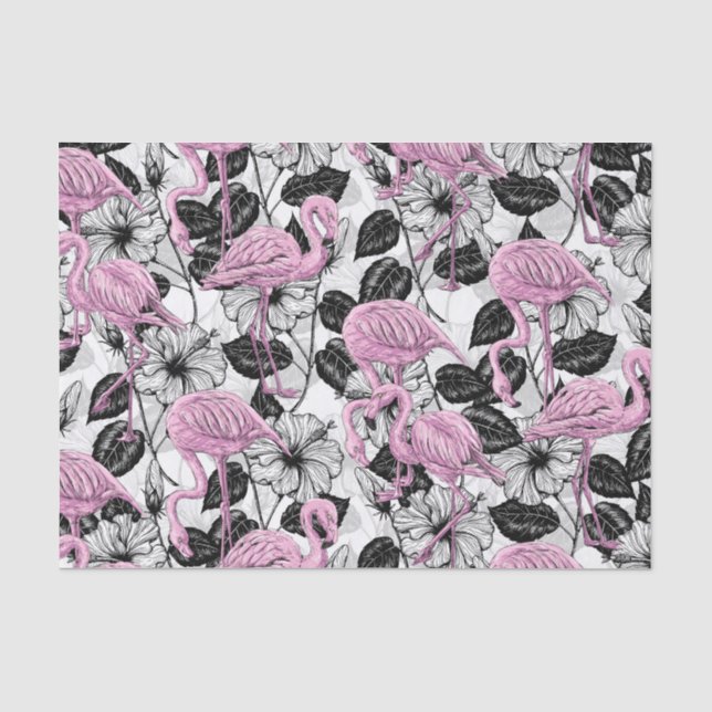 Flamingos and hibiscus flowers tissue paper (Front)