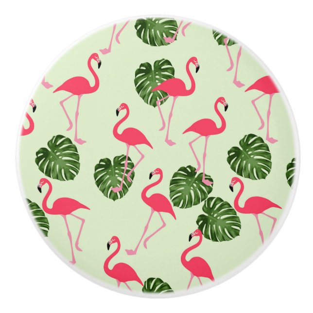 Flamingos and Leaves Tropical Ceramic Knob (Front)