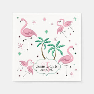 Flamingos and Palm Trees Atomic Style Monogram Napkin