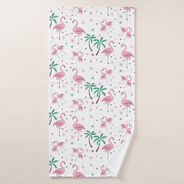 Flamingos and Palm Trees Atomic Style Pattern Bath Towel (Bath Towel)