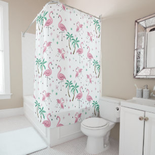 Flamingos and Palm Trees Atomic Style Pattern Shower Curtain