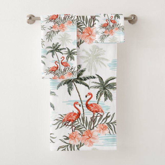 Flamingos and Palm Trees Bath Towel Set (Insitu)