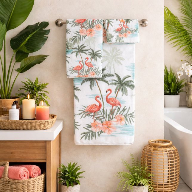 Flamingos and Palm Trees Bath Towel Set (Creator Uploaded)