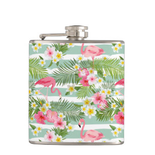 Flamingos And Stripes Hip Flask