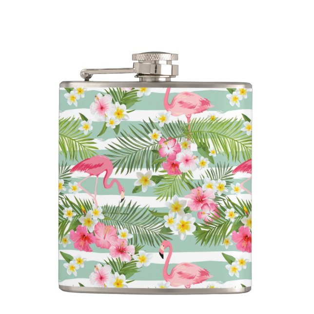 Flamingos And Stripes Hip Flask (Front)