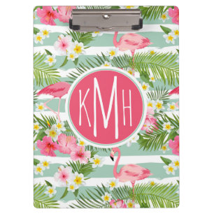 Flamingos And Stripes Monogram Clipboard