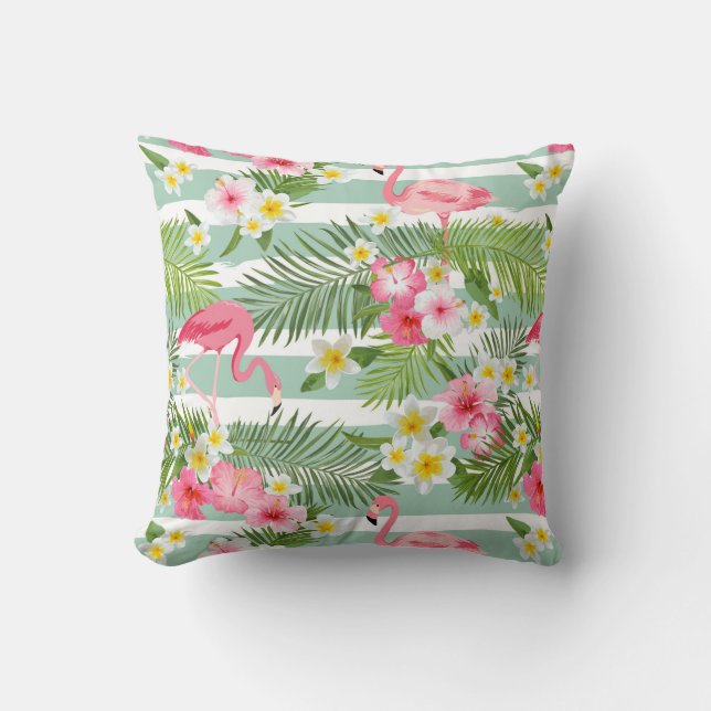 Flamingos And Stripes | Monogram Cushion (Front)