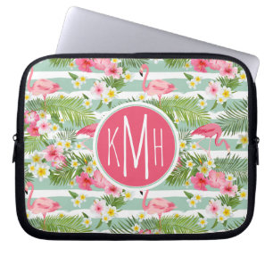 Flamingos And Stripes Monogram Laptop Sleeve