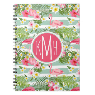 Flamingos And Stripes | Monogram Notebook