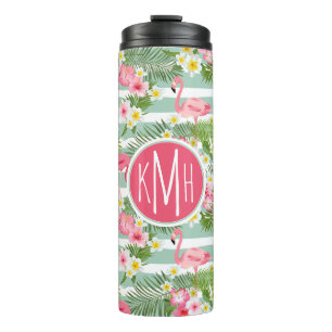 Flamingos And Stripes Monogram Thermal Tumbler